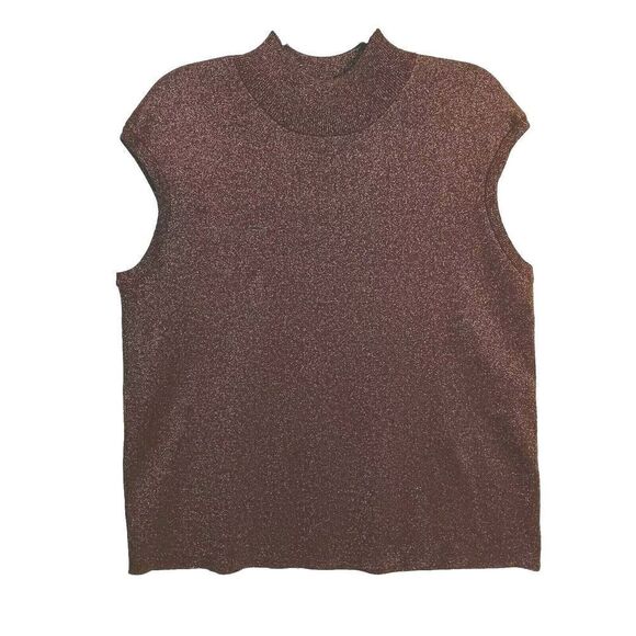 NWT Coldwater Creek Women's Size 2X Silk Blend Brown Shiny Mock Neck Top - Picture 1 of 8